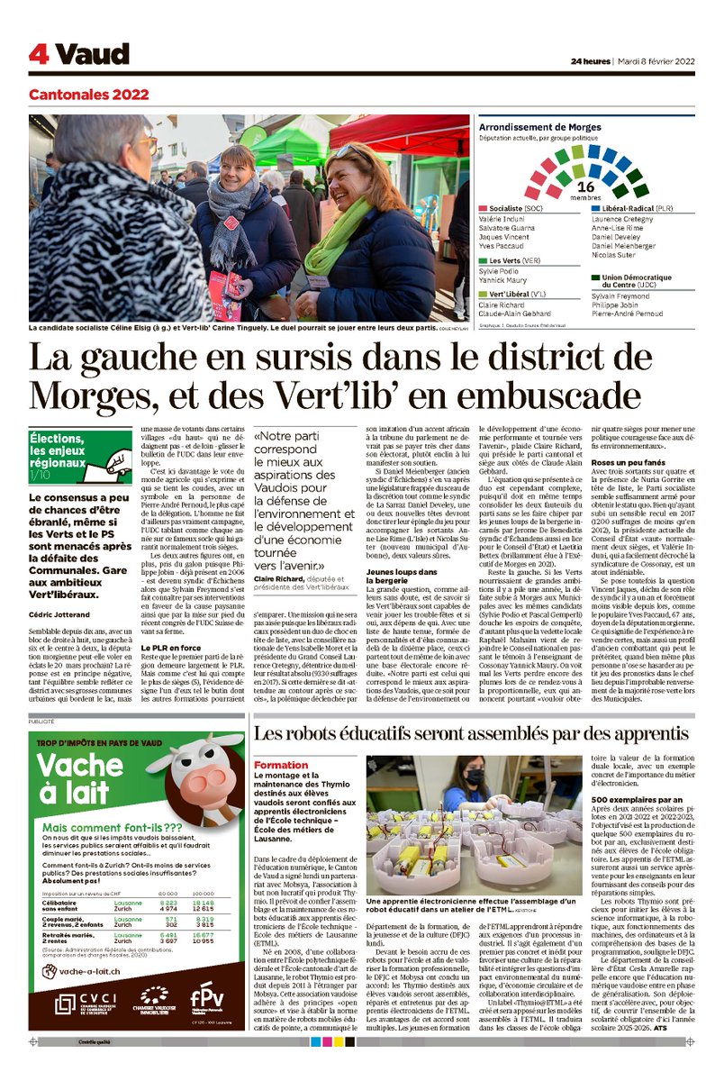 La campagne d'élection pour le Grand Conseil a démarré, et bien démarré! Analyse intéressante pour le district de Morges de @Cédric Jotterand, dans <a href="/24heuresch/">24 heures</a> du jour. La question centrale repose sur les Vert'libéraux et leur croissance potentielle. Bonne question!!