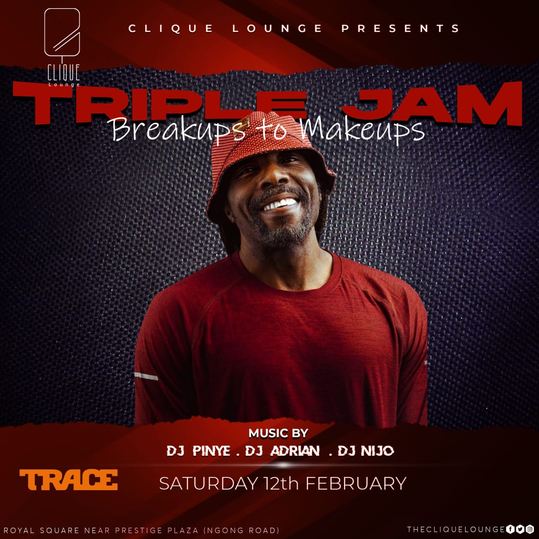TraceEastAfrica's tweet photo. Single and ready to mingle? Engaged and on the edge of marriage?
This Saturday, it doesn't matter what your situation is coz the #TripleJam is just for you!
#LetsClique at @thecliquelounge with @Djpinye @DeejayADRIAN and @NijoDj
#BreakUpsToMakeUps https://t.co/oWMwBXiQe4