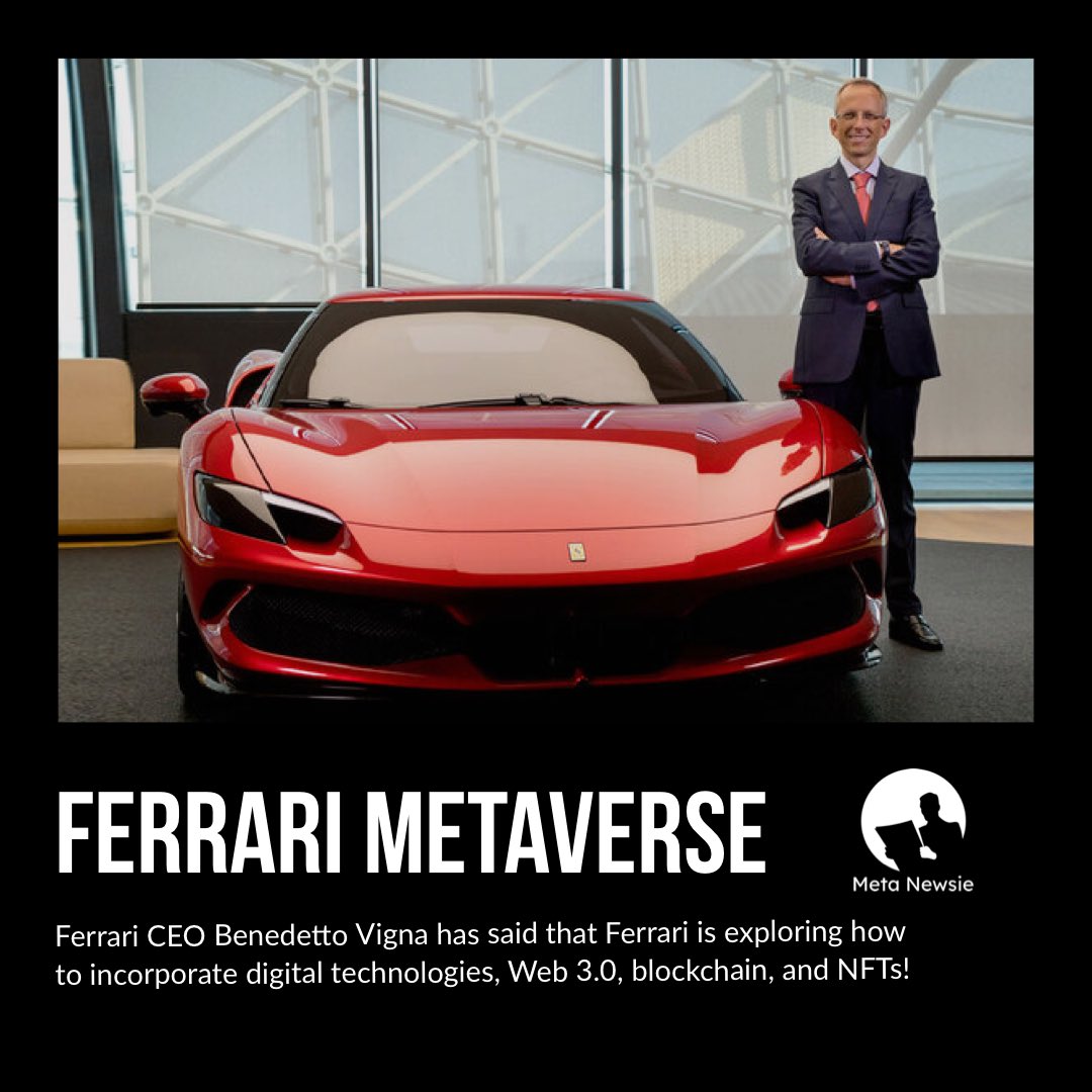 AART_01's tweet photo. Italian luxury sports car manufacturer-Ferrari CEO Benedetto Vigna said that Ferrari is vying to enter the NFT &amp;blockchain industry in the future! Let's see Ferrari NFT🤩 https://t.co/X3RnE47krZ