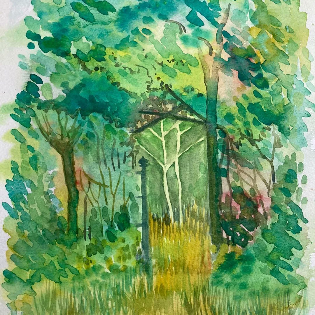 Not long now before there are leaves on the trees. Such potential #hidden inside dead-looking branches! Kate Davis has been looking through old sketchbooks for ideas to move forward. These paintings of #hidden woodland are perfect for this week's #sketchuary prompt!