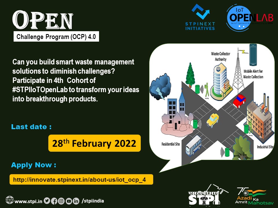 STPIBengaluru's tweet image. Can you build #IoT-based smart waste management solutions to diminish challenges? Join the 4th cohort of #STPIIoTOpenLab to transform your promising ideas into innovative products. Apply now: innovate.stpinext.in/about-us/iot_o…… #STPICoEs #STPIINDIA