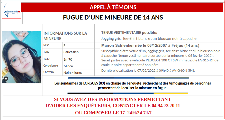 #AppelàTémoins dans le cadre d'une fugue de mineure 
Merci par avance pour vos retweets ! 🙏