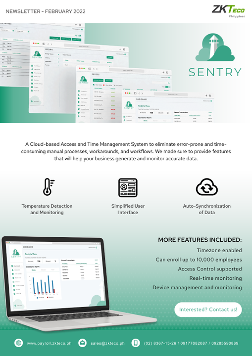 zktecophil's tweet photo. Meet SENTRY! Our new Cloud-based Access and Time Management System. Simplified time tracking to save time and be more productive!

Send us a message for more details 🙂

#ZKTecoPH #CloudBased  #TimeManagementSoftware #AccesControl https://t.co/QJGqSReGXs