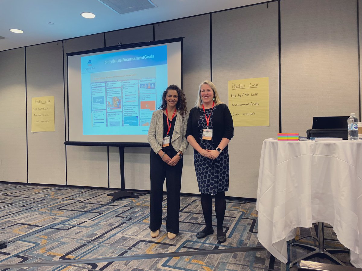 SupportEduc's tweet photo. Principal Associate,  @SydneySupportEd and ML Coach, @MeghanGSmith get ready to present on engaging multilingual learners in self assessment and goal setting at 2nd floor - Murray Hill West! #NABE2022 #MLLChat https://t.co/PaOIXNgfjf