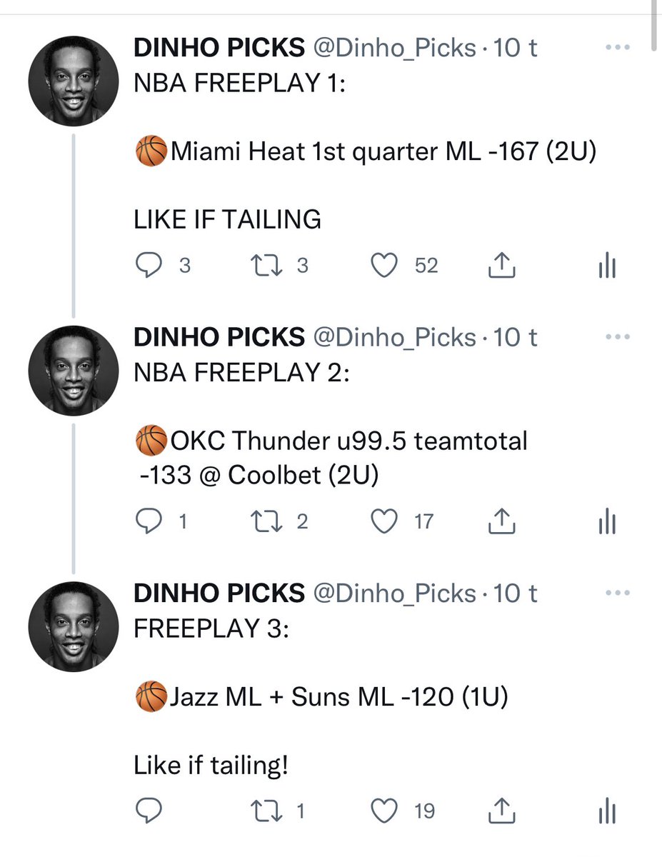 Dinho_Picks's tweet photo. SWEEEP ✅�� 3/3 on the full card I promised when reaching the numbers I asked for🚀

Heat 1Q ML -167 ✅

OKC Under 99.5 teamtotal -133✅

Suns + Jazz ML -120✅

LIKE , RT AND FOLLOW ME AND I WILL PICK 2 WINNERS FOR MAXBET GROUP SPOT (telegram)🚨🚨🚨
(Must do all 3) https://t.co/tCCwZezryB