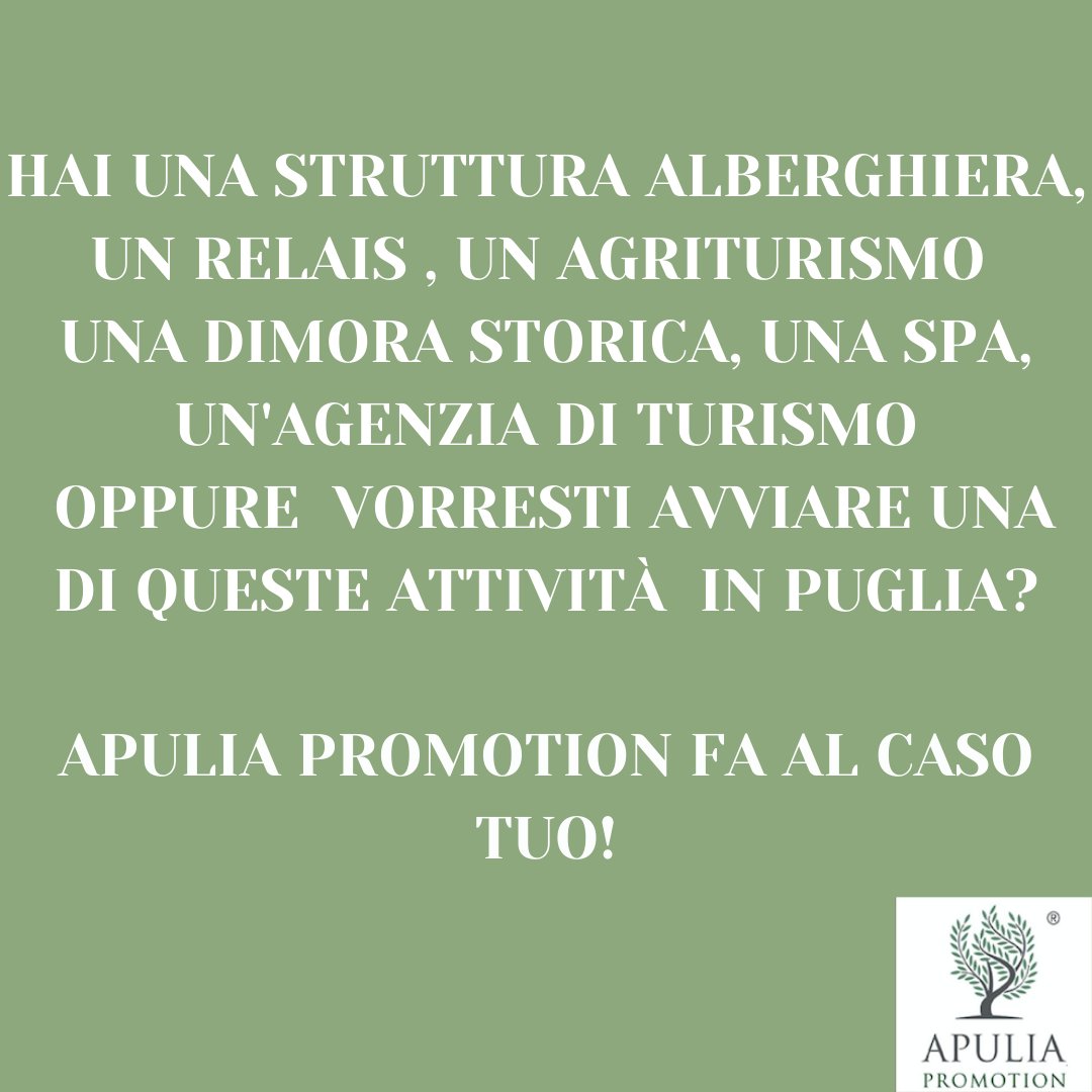 ApuliaPromotion's tweet image. Vuoi promuovere la tua attività turistica o avviarne una?🛎
Da oltre vent'anni aiutiamo i nostri clienti a ottimizzare le proprie performance e a farsi conoscere sul mercato internazionale. 📈
Contattaci adesso! apuliapromotion.com
#startuppuglia #apuliapromotion #puglia
