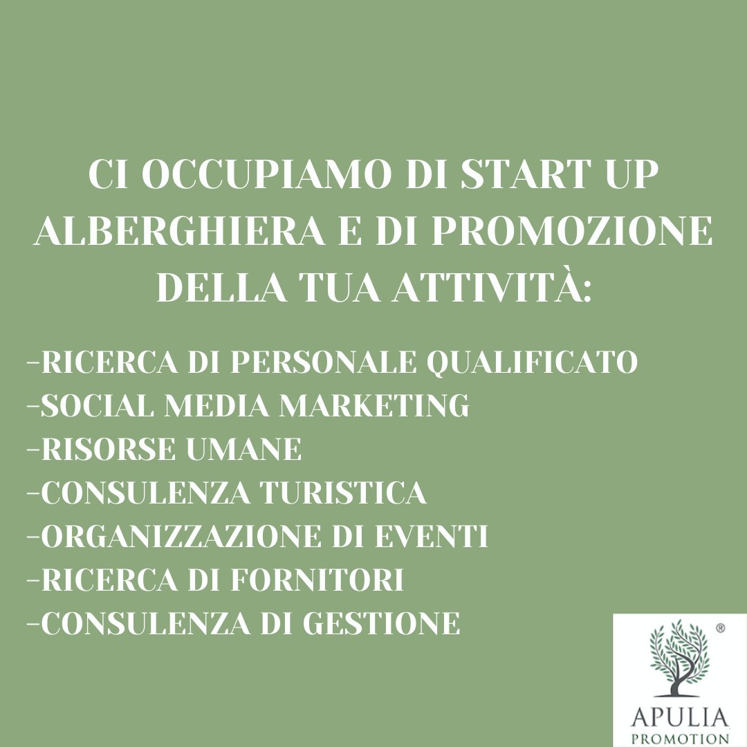 ApuliaPromotion's tweet image. Vuoi promuovere la tua attività turistica o avviarne una?🛎
Da oltre vent'anni aiutiamo i nostri clienti a ottimizzare le proprie performance e a farsi conoscere sul mercato internazionale. 📈
Contattaci adesso! apuliapromotion.com
#startuppuglia #apuliapromotion #puglia