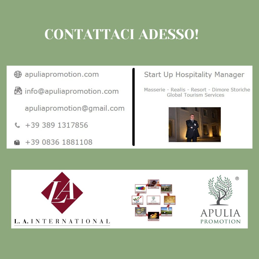 ApuliaPromotion's tweet image. Vuoi promuovere la tua attività turistica o avviarne una?🛎
Da oltre vent'anni aiutiamo i nostri clienti a ottimizzare le proprie performance e a farsi conoscere sul mercato internazionale. 📈
Contattaci adesso! apuliapromotion.com
#startuppuglia #apuliapromotion #puglia
