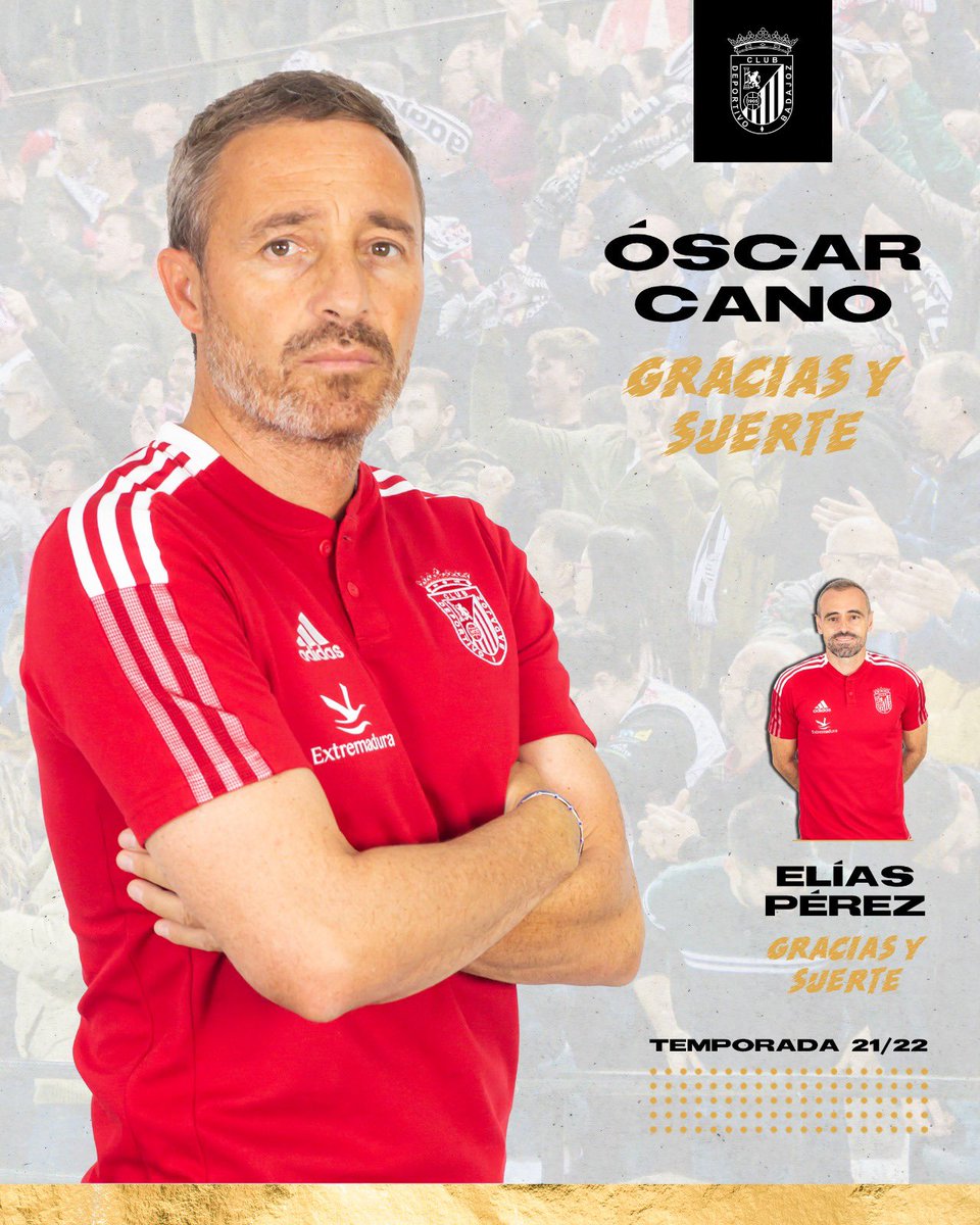 CDBadajoz's tweet photo. El CD Badajoz comunica el cese de su entrenador Óscar Cano. Tampoco continuarán en el club blanquinegro el segundo entrenador, Elías Martí ni el director deportivo, David Torices, “Dupi”. 

🌐https://t.co/HbPxAE64FV https://t.co/VewEZebsxw