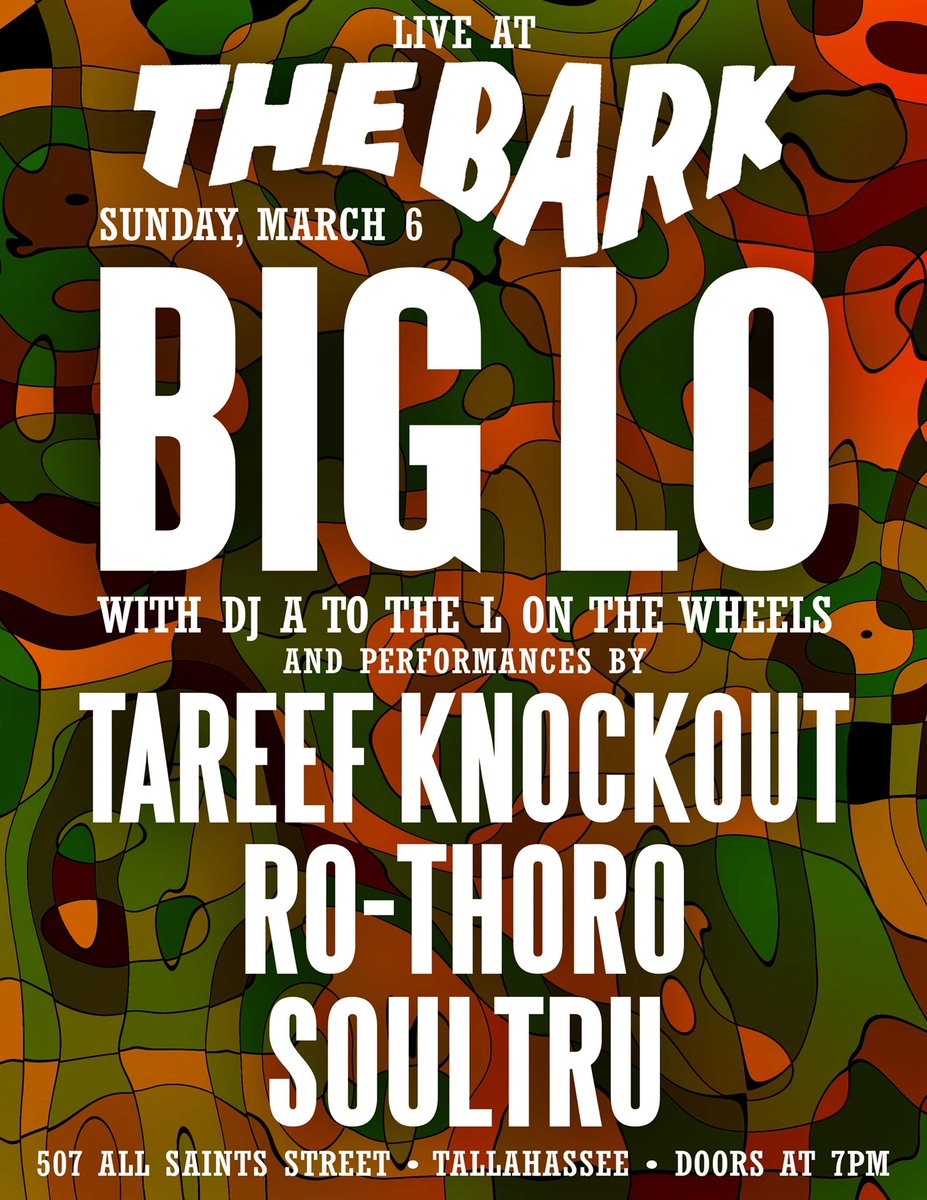 BigLoHipHop's tweet photo. Hi 👋 Tallahassee. I can't wait to be back with y'all on Sunday, March 6th. 

S/O to @Nahfioso on the arts 

Btw, I think it's 5 bucks at the door. https://t.co/1AKCFVuuTX