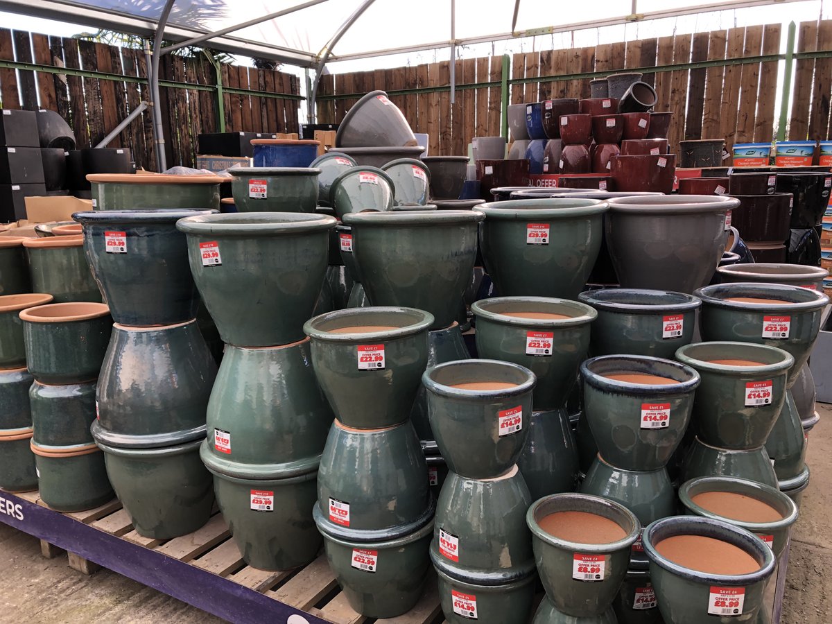 biggreenplant's tweet photo. Is that a new delivery of ceramic pots I can see beautifully displayed in our canopy? 😍 #planters #pottyaboutpots #planting #getreadyforspring #thebiggreenplantcentre #gardening https://t.co/oEZl9CkFv5