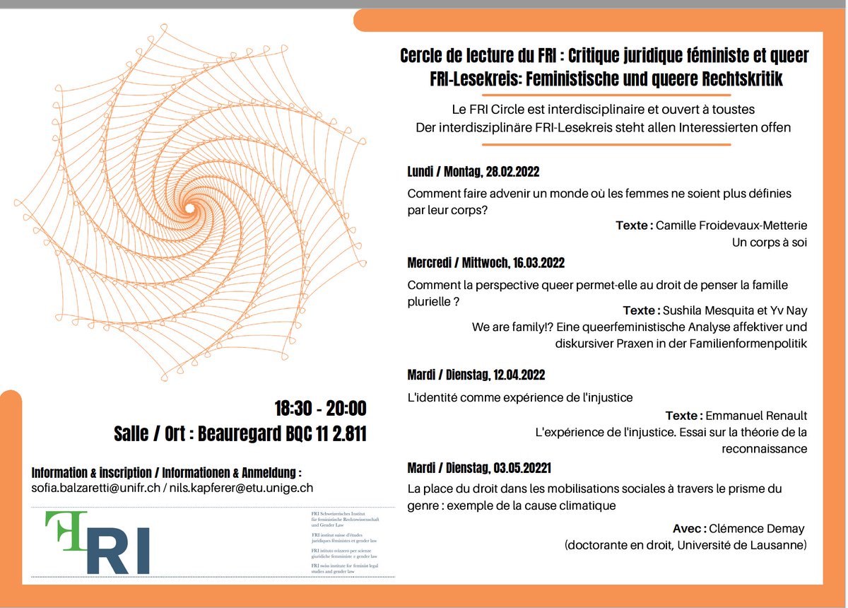 SofiaE_Balzar's tweet photo. A l'approche de la rentrée universitaire, le Cercle de lecture du FRI @unifr reprend bientôt ses activités. Découvrez le programme de ce semestre et inscrivez-vous ! @frigenderlaw @ius_fribourg https://t.co/tyra1NRyG3