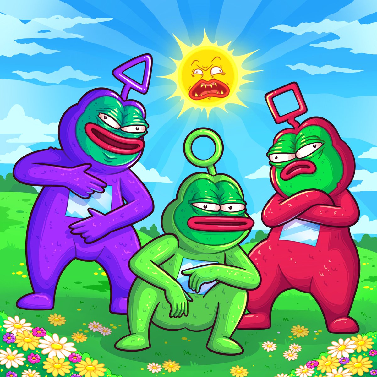 tarmatarm2's tweet photo. I just listed “Pepetubbies” for sale on @withFND! 🌐

@jaggedsoft, @jaggedVIP, i heard you like the Power Rangers, but what about the Teletubbies? =))) I made them a little more brutal))

https://t.co/ZABF3hoD4T 

#pepe #pepethefrog #FrogFam #Foundationapp #FoundationNFT https://t.co/7ChbUaIkmg