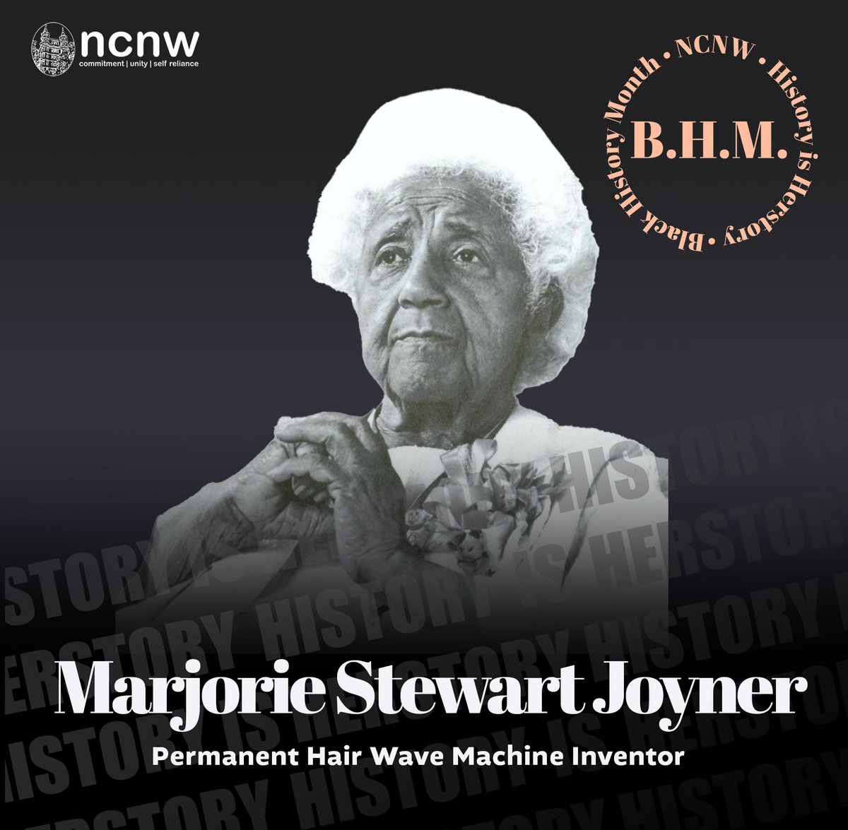 Majorie Stewart Joyner invented a permanent wave machine that added curl to straight hair and could be used to straighten curly hair. She became a national supervisor for Madam CJ Walker's over 200 Beauty Schools. (Credit: AmericaComesAlive.com) #ncnw #blackhistorymonth