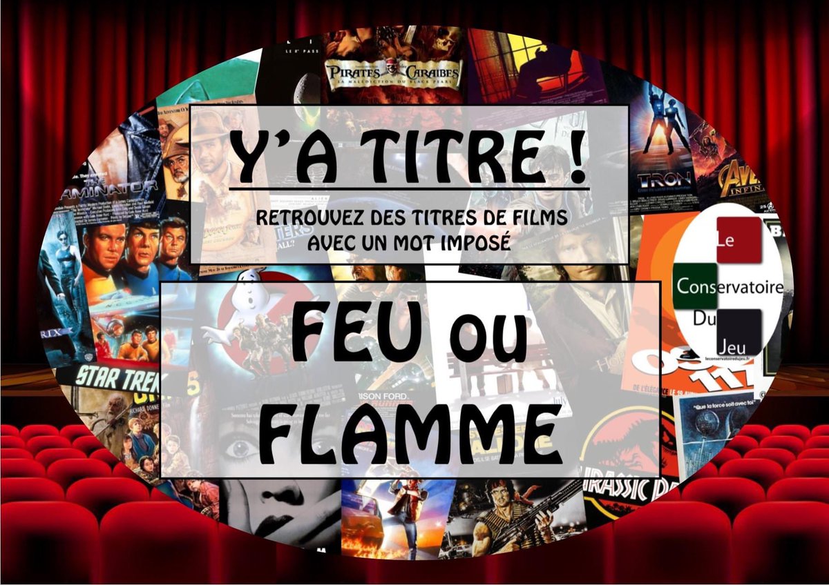 CdJeu's tweet photo. Fichtre ! "Y'a Titre !"
Le principe est simple : Nous vous donnons un mot et vous devez trouver des titres de films qui comporte ce mot !!! Une seule réponse par commentaire ! 
Cette semaine, nous jouons avec le mot FEU ou FLAMME !
A vous de jouer !
#YaTitre #cdj #cdjeu https://t.co/Pt1kolSqzB