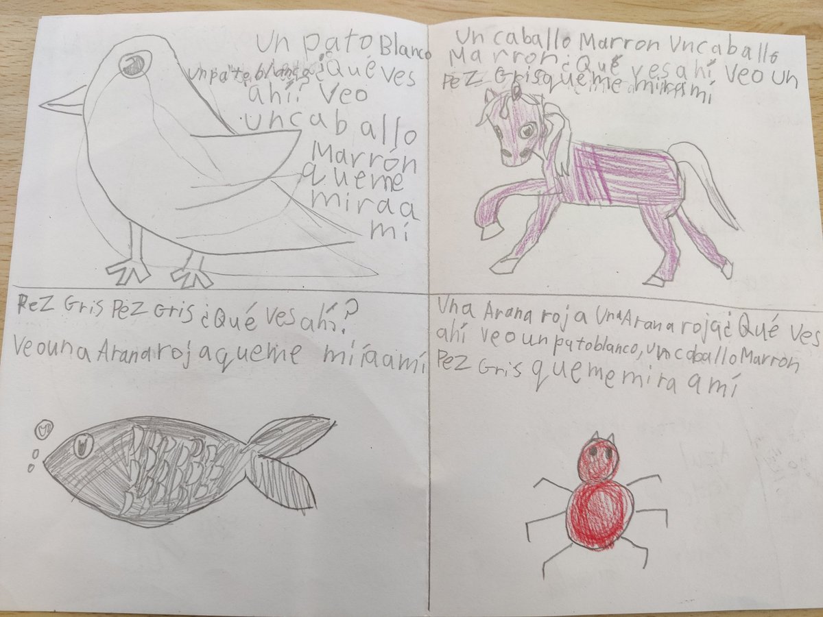 HartlandMfl's tweet photo. Year 3 Spanish were inspired by Eric Carle's Brown Bear story and made their own versions with a great mix of animals and colours.  #mfltwitterati https://t.co/4HzMAJ7TC6