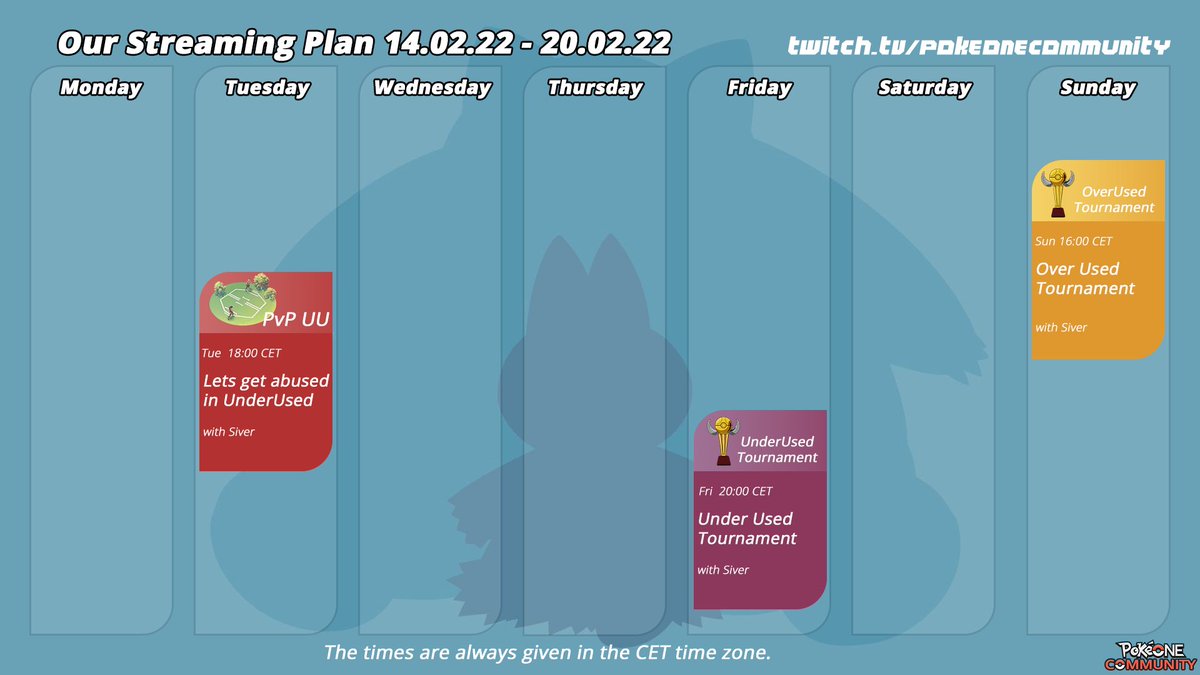 Hello, our weekly tournaments start from the 14.02 again but this time with stream support so that you can watch the games then for this I have created a streaming plan below in the picture you will find for the calendar week 7 the streaming dates.