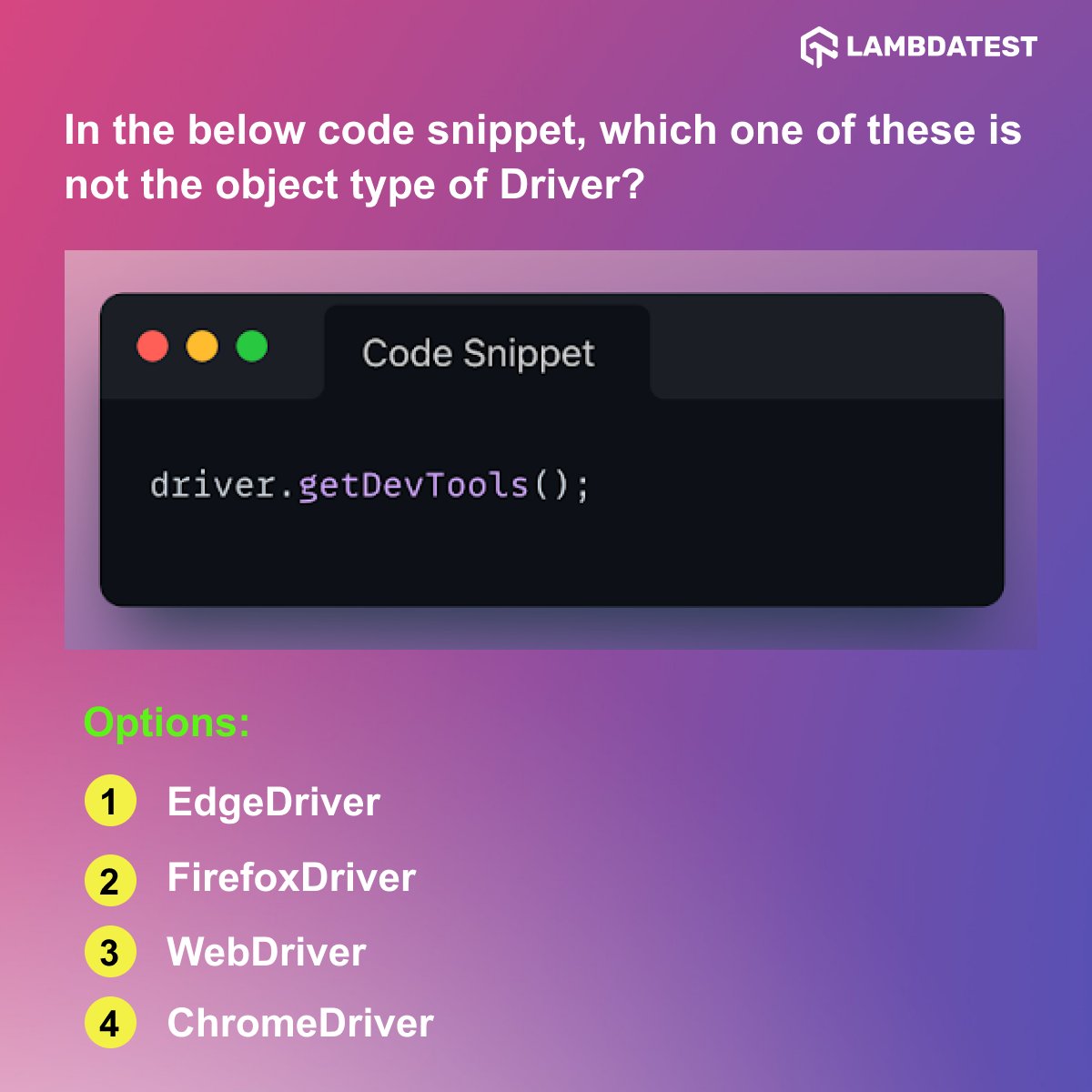 lambdatesting's tweet image. Here is the next question in the #LambdaTestCodingChallenge series🚀
𝗖𝗵𝗮𝗹𝗹𝗲𝗻𝗴𝗲 𝟬𝟳 (𝗙𝗲𝗯𝗿𝘂𝗮𝗿𝘆𝟮𝟮) 📅
#CodeFestFeb2022