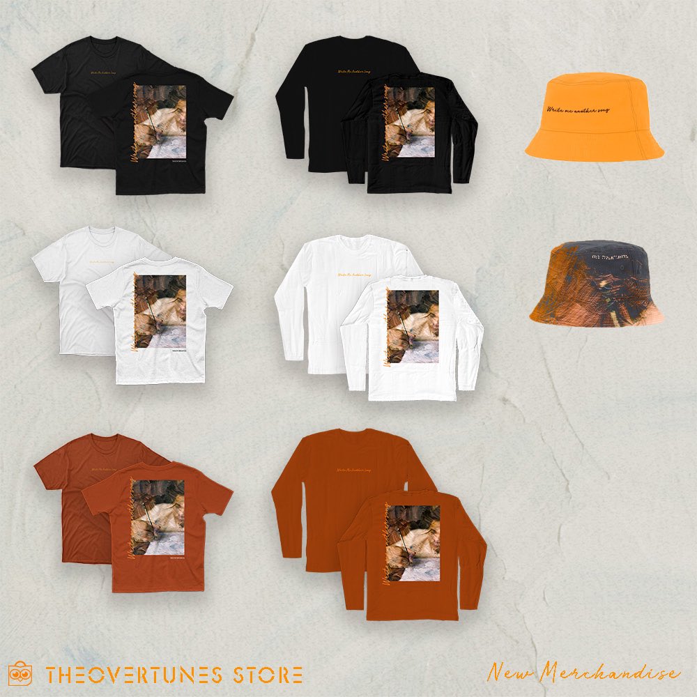 Angelo_Mikha's tweet photo. New @TheOvertunes merch for you guys! Head to https://t.co/AWsB96eX9o to buy

#WriteMeAnotherSong
🟠⚫️⚪️ https://t.co/uNFL0p4gEZ