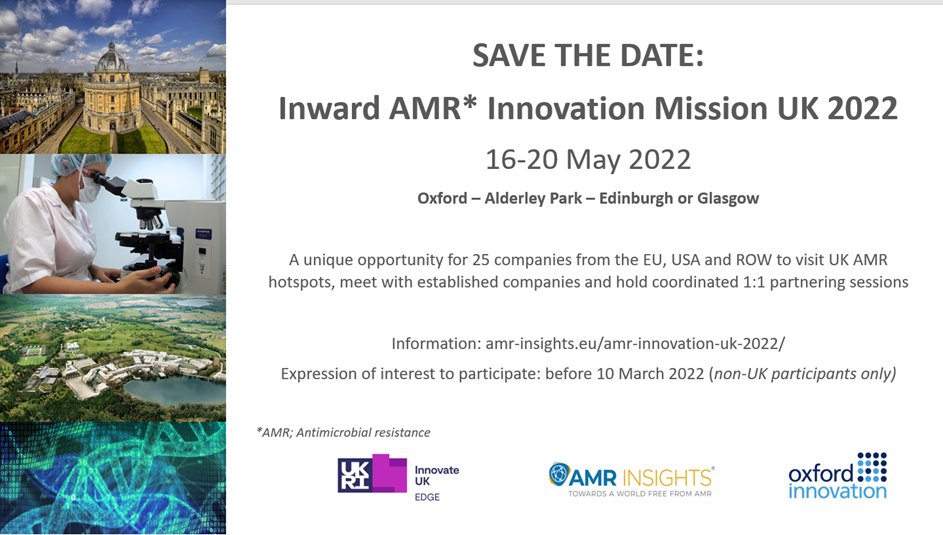 Now online: #AMRInsights 2022/02: bit.ly/362q3T7

Plus: save the date for AMR Innovation Mission UK 2022 on 16-20 May, 2022!

#AMR / #Antimicrobialresistance  #innovation #AMRInsights @AMRInsights #innovateuk #innovateukedge