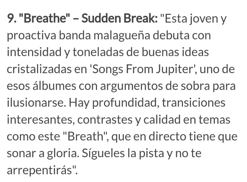 SuddenBreakBand's tweet photo. Nos llena de alegría que el álbum esté teniendo tan buen recibimiento, y es un honor contar con el apoyo de @mariskalrock https://t.co/rEJagh8bt7