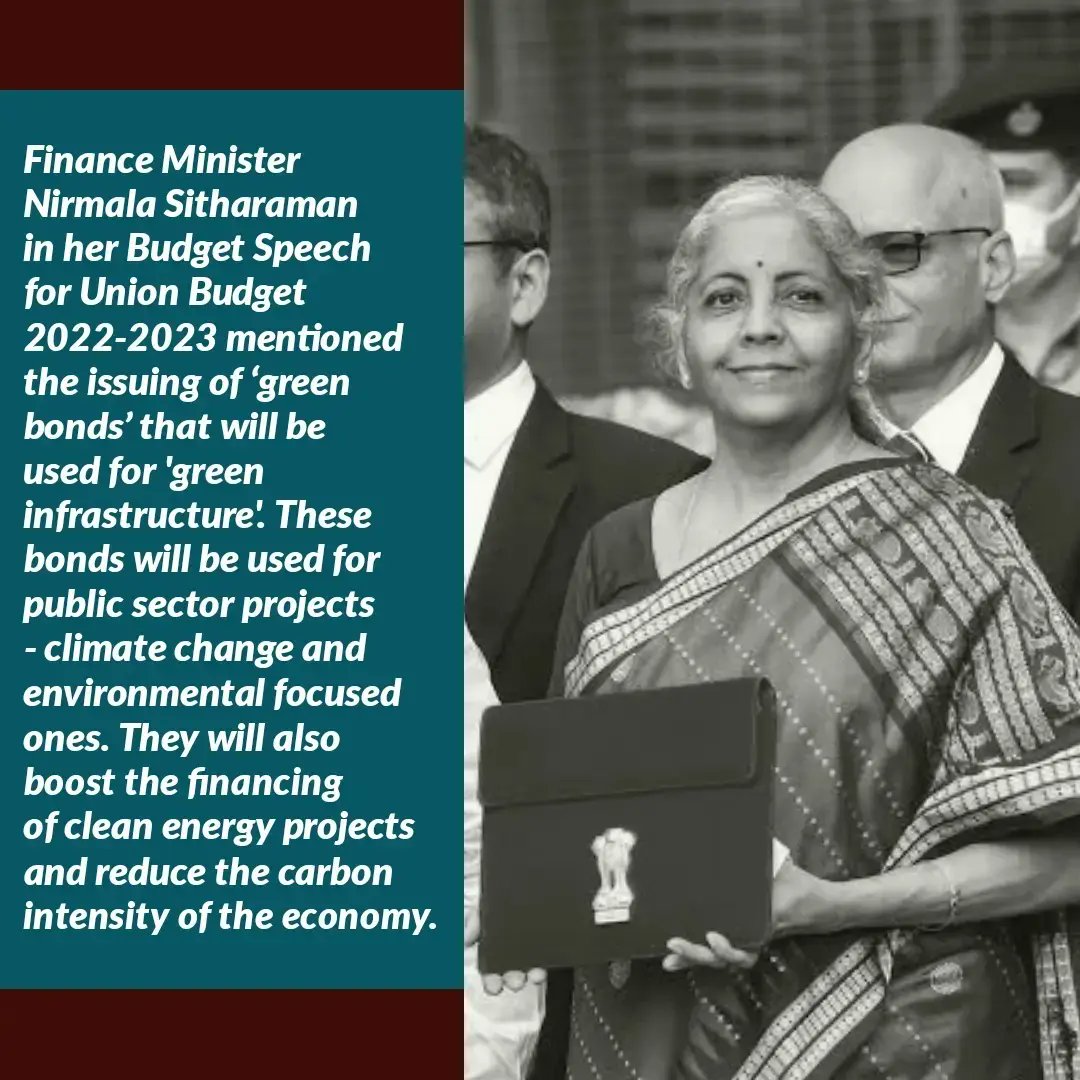 FFFOdisha's tweet photo. Green Bonds were introduced in the budget session for 2022-23 for issuing them which will be used for further development of green infrastructure in India.
#GreenBonds #Budget2022 #UnionBudget #climatechange #Environment #fffodisha #fridaysforfuture #fridaysforfutureindia https://t.co/IGjOTtmUFZ
