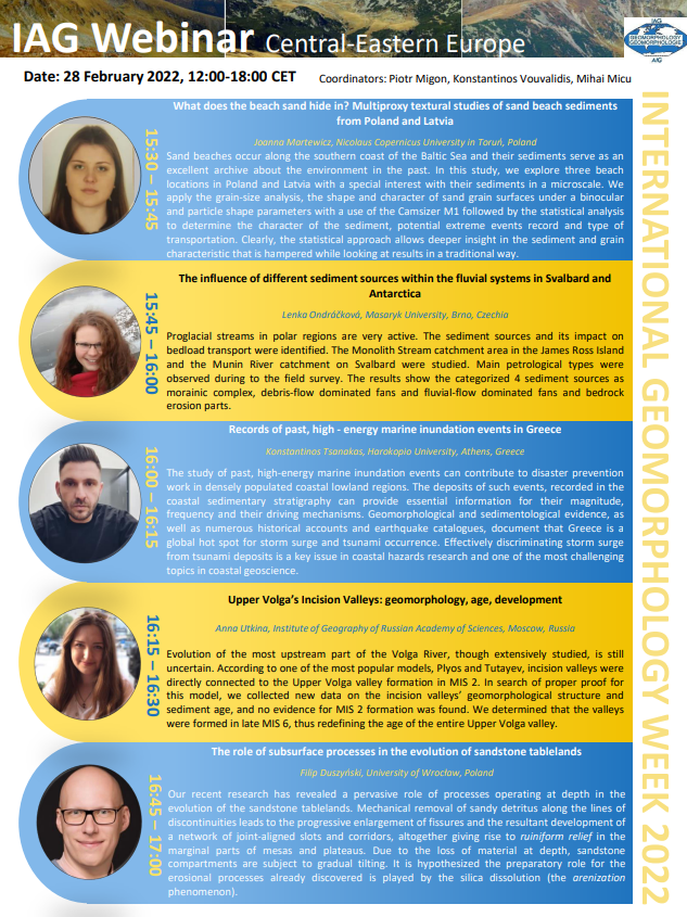 IAGAIG's tweet photo. The programme for the IAG International Geomorphology Week regional webinar in Central-Eastern Europe (28th February 12:00 CET) is now online! Register for free and get all the details of #IntGeomorphWeek2022 at https://t.co/0Uo43FXL26
#geomorphology #IntGeomorphWeek2022 https://t.co/DVKJiECUU9