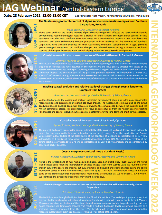 IAGAIG's tweet photo. The programme for the IAG International Geomorphology Week regional webinar in Central-Eastern Europe (28th February 12:00 CET) is now online! Register for free and get all the details of #IntGeomorphWeek2022 at https://t.co/0Uo43FXL26
#geomorphology #IntGeomorphWeek2022 https://t.co/DVKJiECUU9