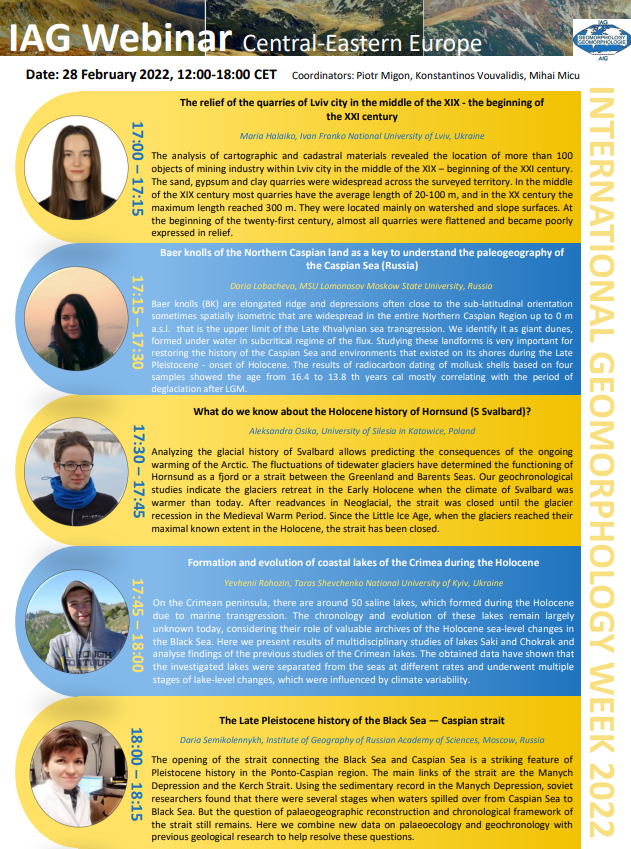 IAGAIG's tweet photo. The programme for the IAG International Geomorphology Week regional webinar in Central-Eastern Europe (28th February 12:00 CET) is now online! Register for free and get all the details of #IntGeomorphWeek2022 at https://t.co/0Uo43FXL26
#geomorphology #IntGeomorphWeek2022 https://t.co/DVKJiECUU9