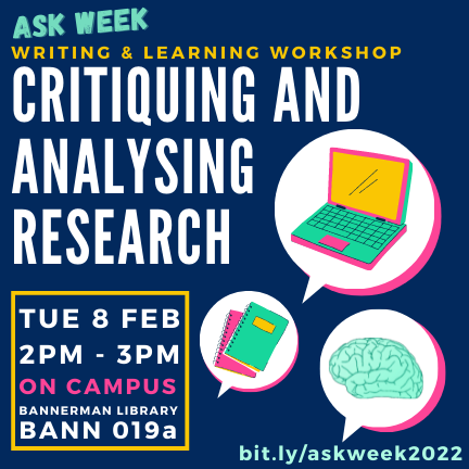 ASKBrunel's tweet photo. The cherry on top of Tuesday #askweek🍒Critiquing & analysing research workshop > We'll cover the strategies & approaches you need to effectively embed critique of 2° academic sources in your paragraphs. ON CAMPUS @Brunel_Library 2pm Bann 019a @BrunelLaw @BrunelCampus @BrunelPsy https://t.co/NXWm5JC61H