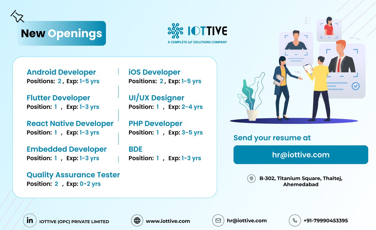 iottive's tweet photo. @iottive is #hiring 
Please share your resume at hr@iottive.com or tag your reference 

#teamiottive #team #iottive #jobs #ahmedabadjobs https://t.co/m2qvEI9Alf