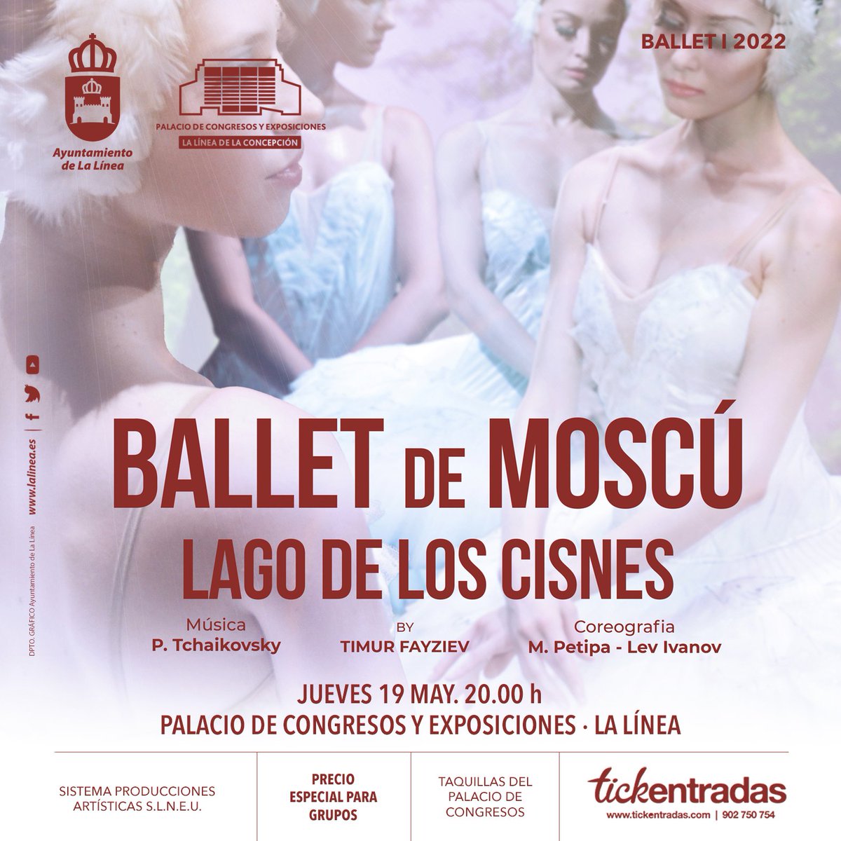 El ballet de Moscú actuará en el Palacio de Congresos el próximo 19 de mayo interpretando “El lago de los cisnes”, de Tchaikovsky, según la coreografía ideada por Marius Petipa y Lev Ivanov.
Las entradas se han puesto ya a la venta. Precios especiales para grupos.