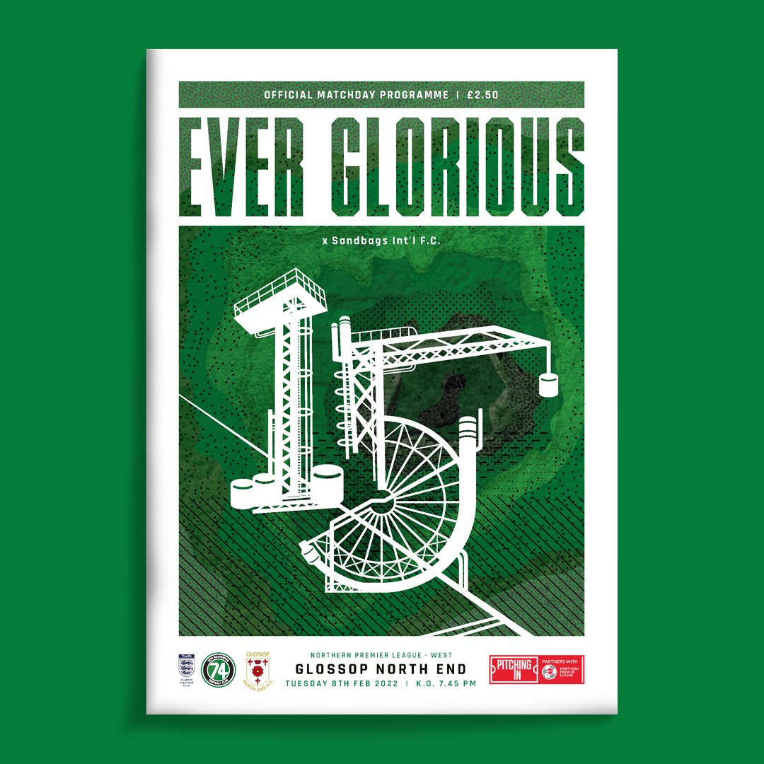 1874programme's tweet image. Tomorr-... erm, *today's* programmes, today: 15/19.
@1874Northwich vs @GlossopNorthEnd 
 
Thanks to @sandbagsfc for the cover (cough), get yourselves down to Townfield as the Greens look to get February off to a winning start!
#EWEM