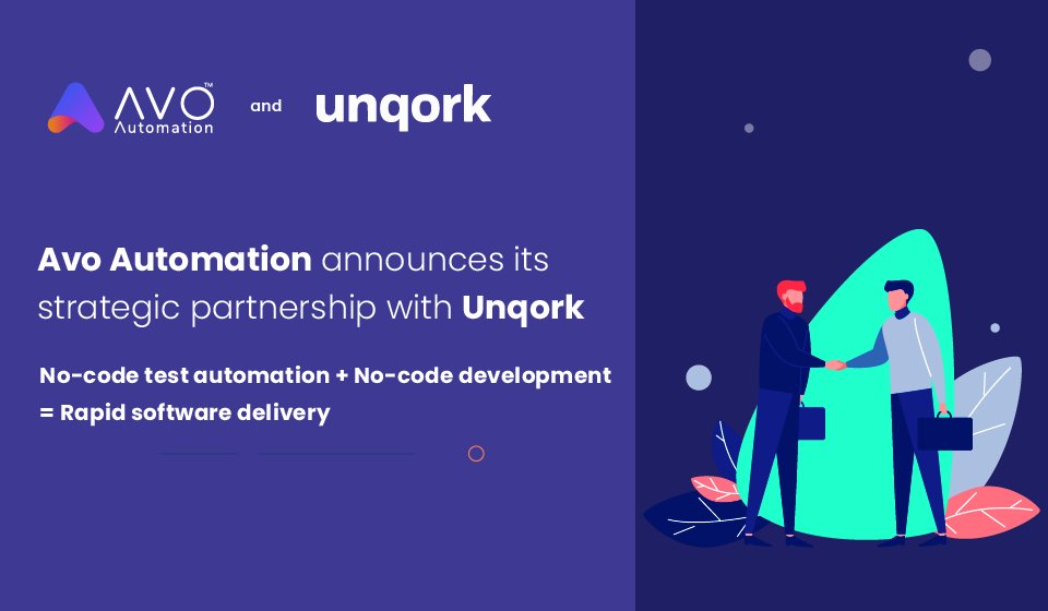 AvoAutomation's tweet photo. Avo Automation and Unqork announce strategic partnership. Learn how Avo's no-code test automation and Unqork's no-code development, together, will help you fast forward high-quality software delivery: https://t.co/5ePc8CBznk

#Avo #Unqork #Partnership #Nocode #Nocodetesting https://t.co/x43xmkdBUy