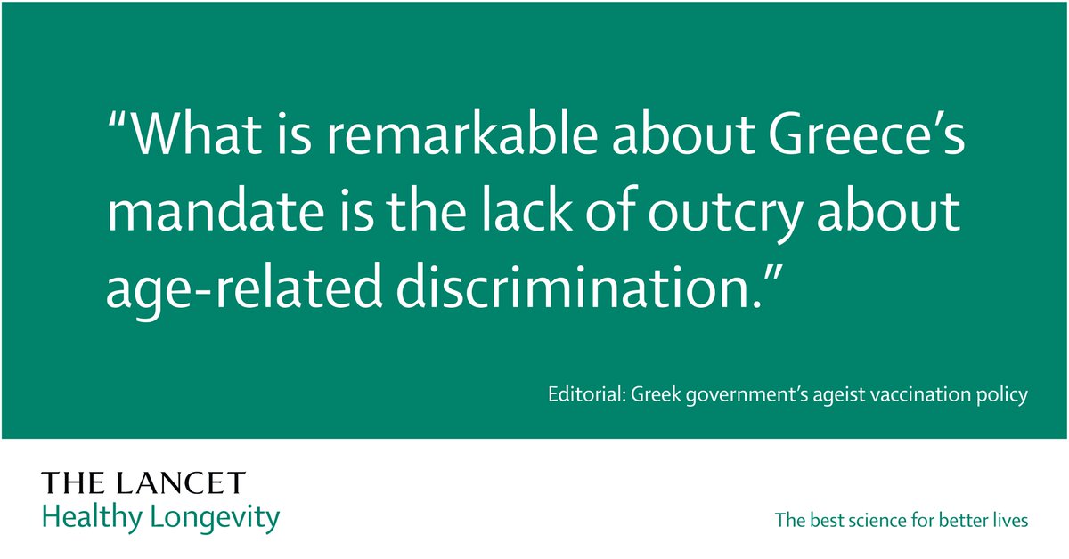 People aged over 60 years in #Greece #ΕΛΛΑΔΑ are being fined if they haven't received or booked their #COVID19 #vaccine &amp; is the only country to fine unvaccinated people based on age. Read our editorial on why this policy is ageist &amp; problematic:
👉 bit.ly/3sjM5bg