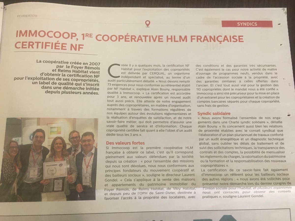Immocoop's tweet photo. Il y 4 ans, Immocoop Reims, 1ère Coopérative HLM de France, certifiée pour son service Syndic, NF Habitat Exploitation Copropriétés !
Bravo aux Équipes ! 👍
@LeFoyerRemois @Reimshabitat @GrandReims 
@LaurentGondel @LesCoopHlm https://t.co/Li84gIPhdV