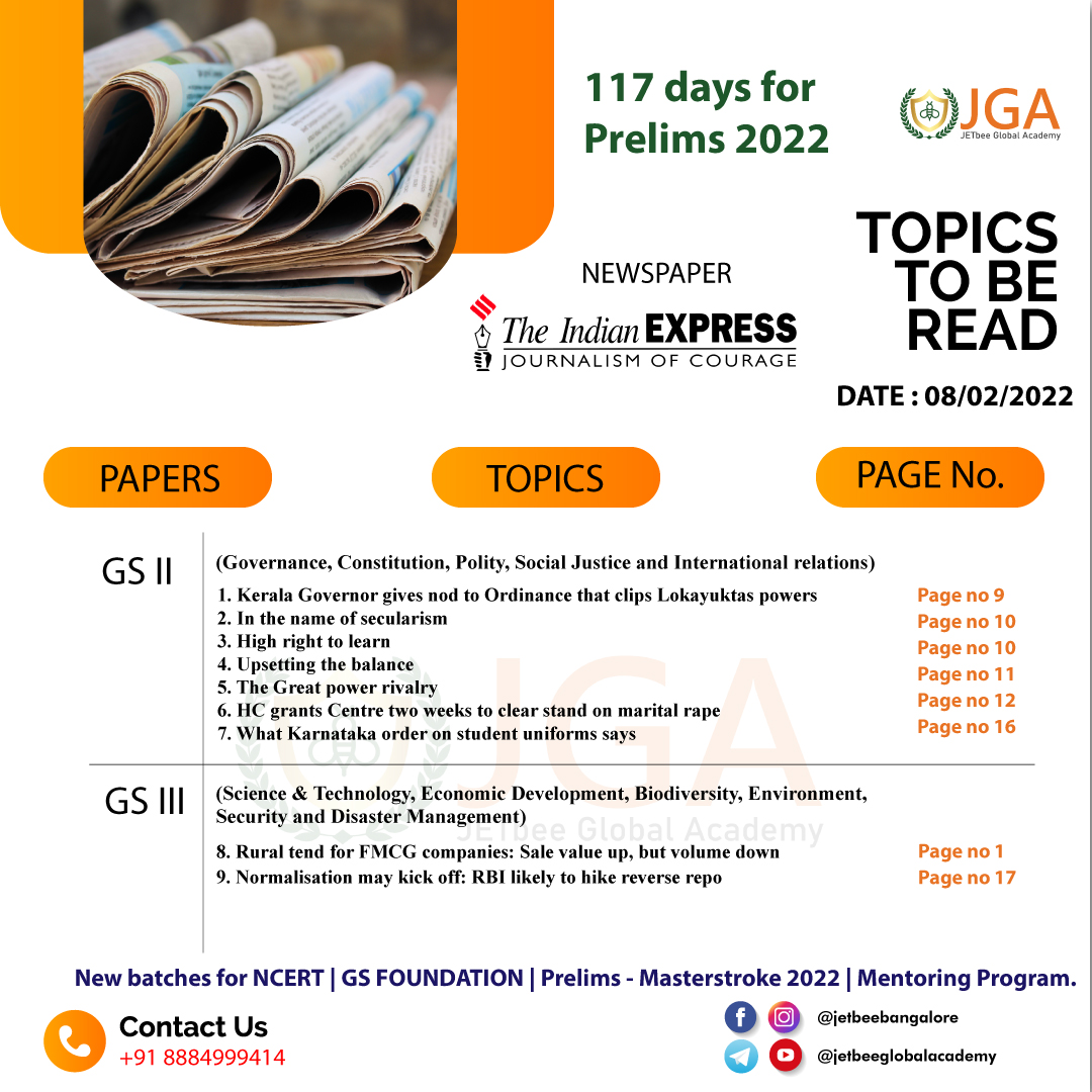 jetbeebangalore's tweet photo. Daily News  08.02.2022   #jetbeebangalore 
#jetbeeglobalacademy 
#admissionopen2022_2023 #bangloreUPSCacademy 
#dailycurrentaffairs  #headlines #todaysnews #newsreporter #breakingnewsbreakingnews #upsc #upscale #upscaleresale #upscmotivation #upscexam #upscaspirants #upsc20222 https://t.co/h26df4PvQM