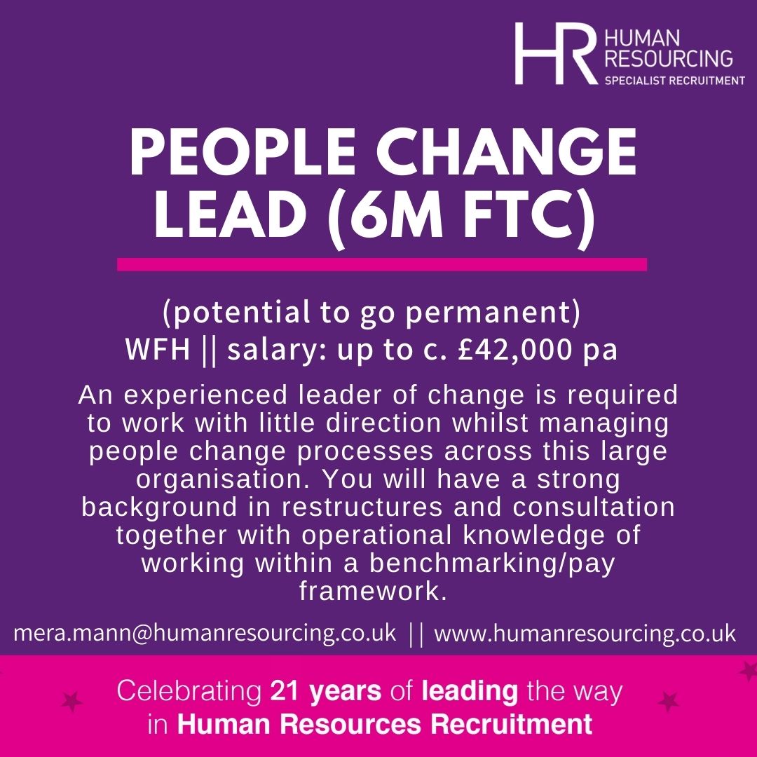 hr_resourcing's tweet photo. People Change Lead required by our large, third sector client.
This is a remote role. Initially on a 6 month contract but has potential to become permanent.
https://t.co/sKkyce99C3
#HRJobs #ChangeManagement #RemoteHR https://t.co/kgLeAEhG4Z