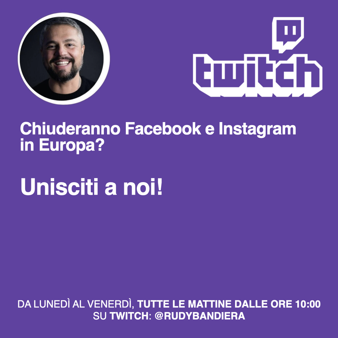 RudyBandiera's tweet image. Chiuderanno Facebook e Instagram in Europa?

Parliamone in diretta su #Twitch dalle 10 a questo indirizzo twitch.tv/rudybandiera

#RudyLiveTwitch