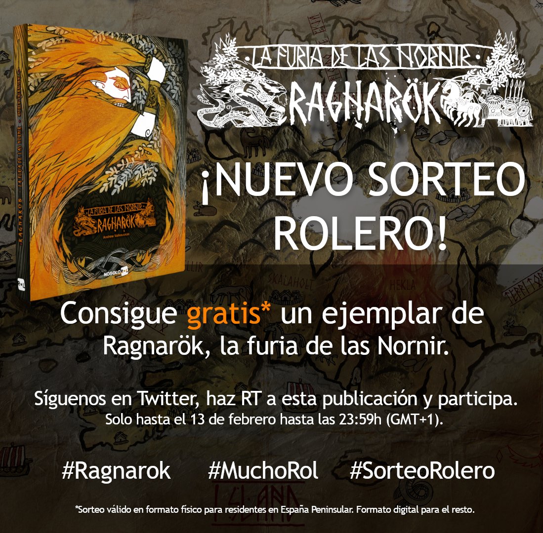 ¡Nuevo #SorteoRolero! ¿Quieres conseguir gratis* un ejemplar de #Ragnarok: La furia de las Nornir y convertirte en un héroe Vikingar? 

👉 Síguenos, haz RT a ESTA publicación y participa. 

⏰ ¡Solo hasta las 23:59h (UTC+2) del 13/02/2022! 

#Muchorol #Rol #ocio #JuegosDeRol
