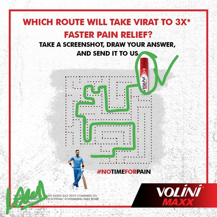 Lokesh_jhaa's tweet image. Paved a way for Virat to take him to his destination 3X faster Pain relief by Doctors prescribed No.1 Volini Maxx Spray.

#WinWithVolini #DrawAndWin 
#NOTIMEFORPAIN  
@MyVolini 

Green Way is the Right Path !