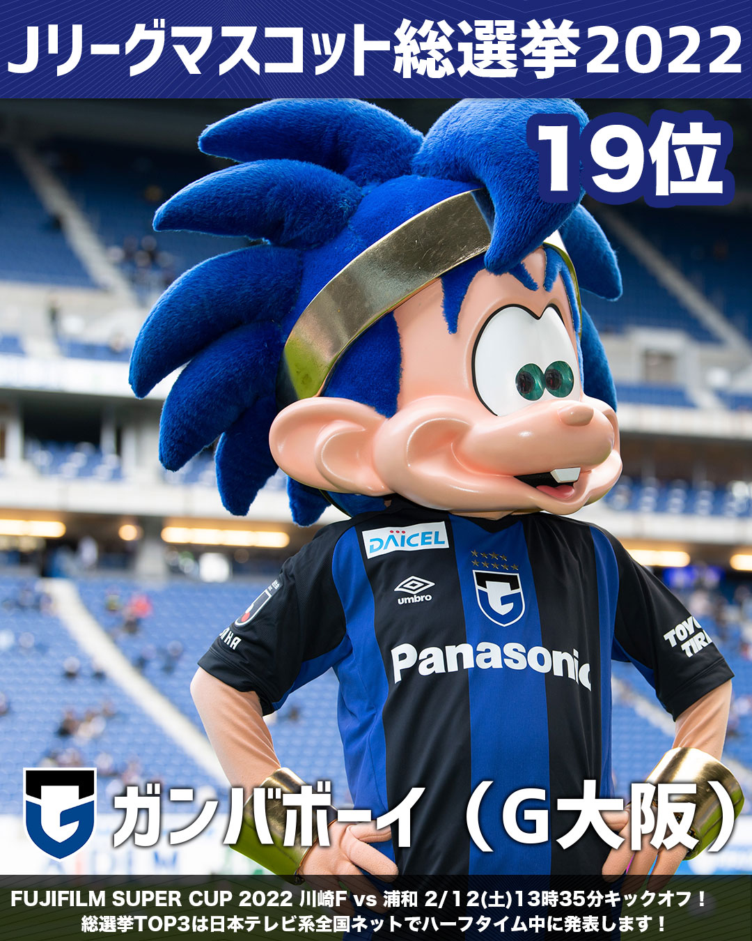 ｊリーグ 日本プロサッカーリーグ ｊリーグマスコット総選挙22 結果発表 19位 ガンバボーイ ガンバ大阪 位 フリ丸 横浜ｆｃ 21位 リヴェルン 東京ヴェルディ 22位 ギッフィー ｆｃ岐阜 ｊリーグ Fujifilmsupercup22