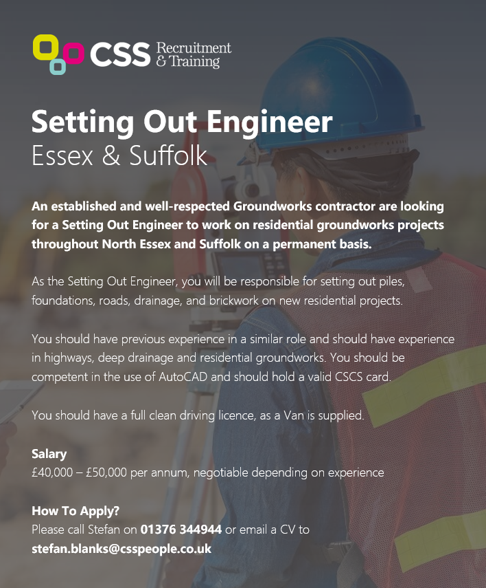 CssRecruitment1's tweet image. Are you seeking a new position 👀

👉 Setting Out Engineer
💷 £40,000 - £50,000 per annum
📍 Essex &amp;amp; Suffolk

☎️ Please call our team on 01376 344944
📧 Or email stefan.blanks@csspeople.co.uk

#Jobs #JobSearch #SettingOutEngineer #EngineerJobs #PermanentJobs #Lookingforwork