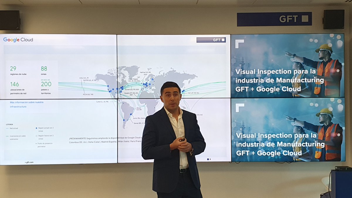 gft_es's tweet photo. Comenzando nuestro #Webinar junto a @GoogleCloud_ES sobre #InspecciónVisual en la industria de #manufacturing, con Antoni Munar y Enrique Montón, de GFT, y José Ramón Vázquez, de Google Cloud, que empieza su presentación ahora. #VisualInspection https://t.co/Oz5PNCd2Iu