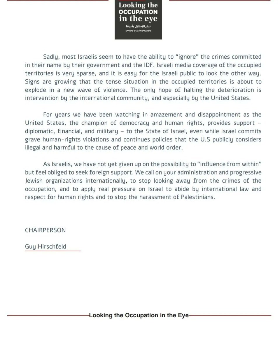 NaamodUK's tweet photo. This is a must-read letter from Israeli activists in the West Bank, pleading for international support.

They are witnessing the incremental steps building towards the mass dispossession of Palestinians.

We must listen. Our community must stand against the occupation. https://t.co/C1mlI18Xgr