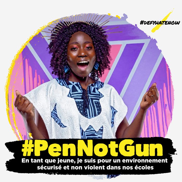 Badalfohmoh7's tweet photo. Pour la campagne #PenNotGun de @DefyhatenowWCA je dis non à la violence, au discours de haine, à la drogue en milieu scolaire.
Oui aux stylos et pas aux armes.

#Act4Peace #YouthDay
#Eventlady #Eventmag https://t.co/0ALvK1czht