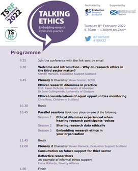 Today <a href="/TSRFScot/">Third Sector Research Forum</a> is Talking Ethics. Looking forward to hearing Research Forum members and others sharing their knowledge and experience. 

(It's always the best conference!)