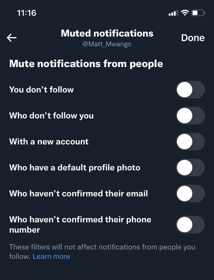 Matt_Mwango's tweet photo. @kevinscott112 @sexi_quin Then go to muted Notifications…you’ll be able to choose from there… Hope this was helpful 😊 https://t.co/FzEFf0926b