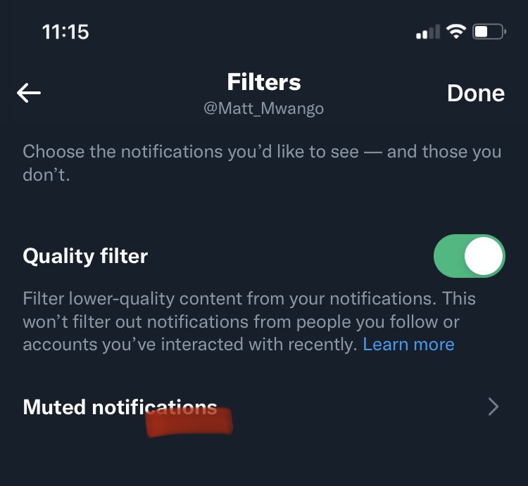Matt_Mwango's tweet photo. @kevinscott112 @sexi_quin Then go to muted Notifications…you’ll be able to choose from there… Hope this was helpful 😊 https://t.co/FzEFf0926b