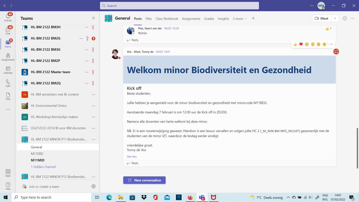 Deze week is de minor Biodiversiteit en gezondheid van start gegaan. Mede opgezet vanuit mijn lectoraat Metagenomics. Metabarcoding en bioinformatica zijn nu onderdeel van het curriculum. Ik ben benieuwd wat de studenten er van gaan vinden.
